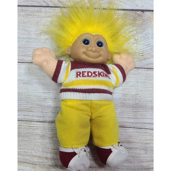 Vintage Russ Plush Washington Football Troll Stuffed Toy Yellow Red White 9" - Picture 3 of 5